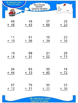 Çocuklar İçin toplam işlemi yaprak testleri 